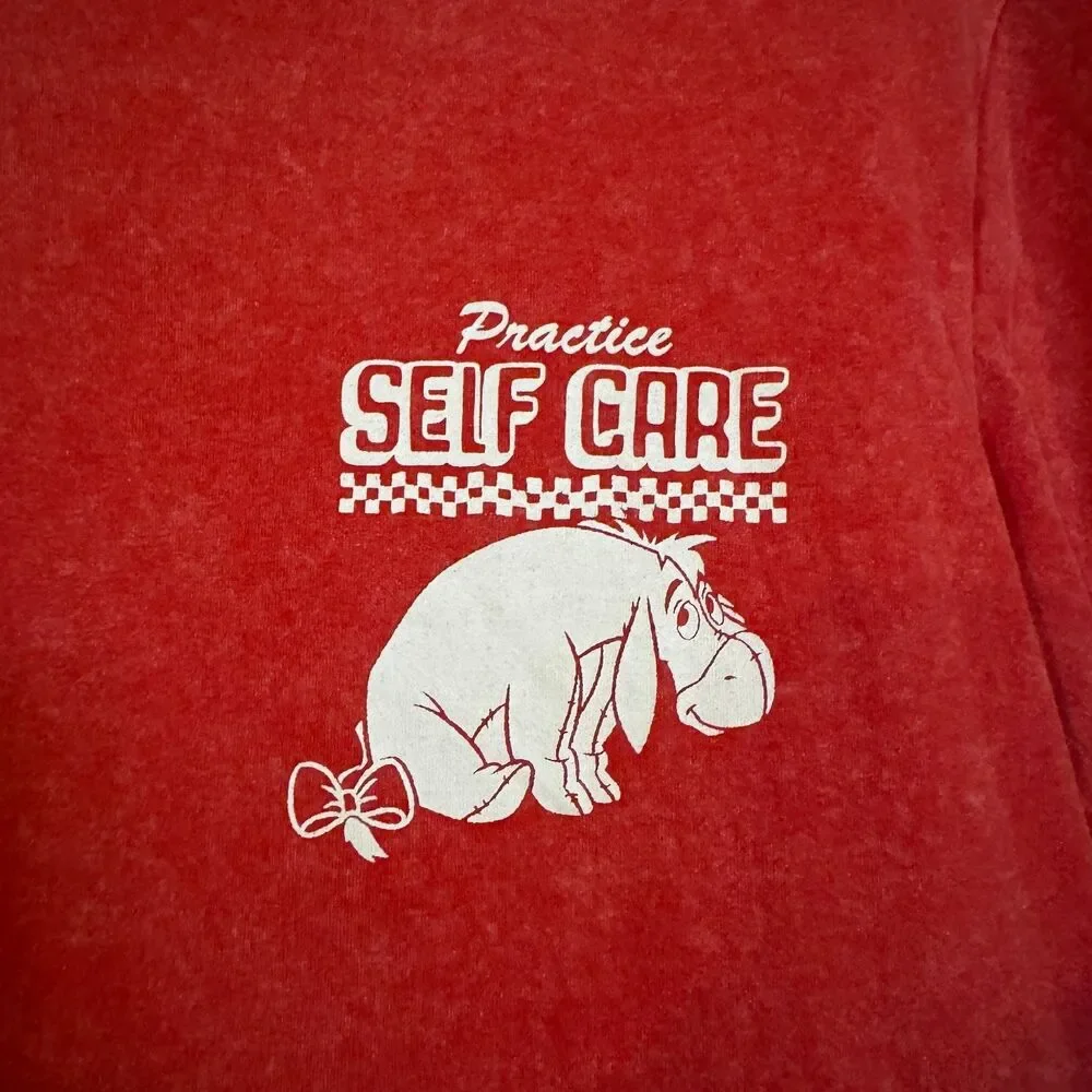Disney Men's Red XS Eeyore Self Care Graphic T-Shirt Cotton Blend